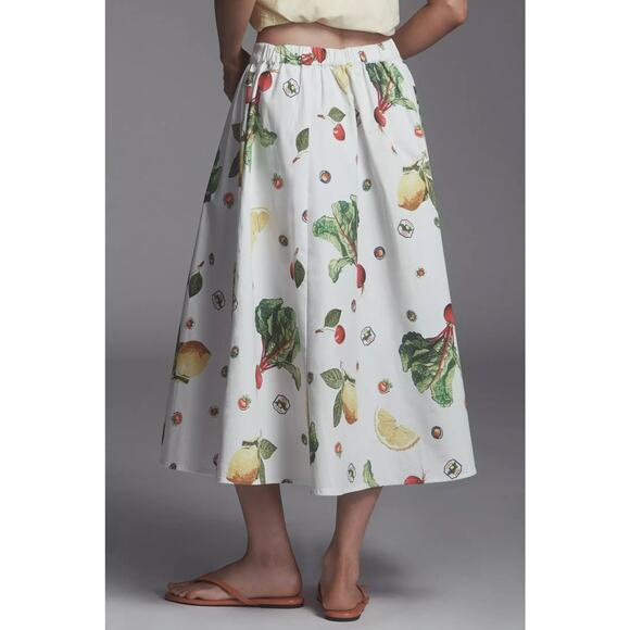 nwt ANTHROPOLOGIE MAEVE sz XL The Jacie Poplin Veggie Printed Midi Skirt - Picture 4 of 5